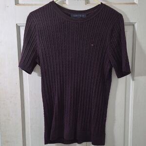 Tommy Hilfiger Short Sleeve Cable Knit Sweater in Plum
